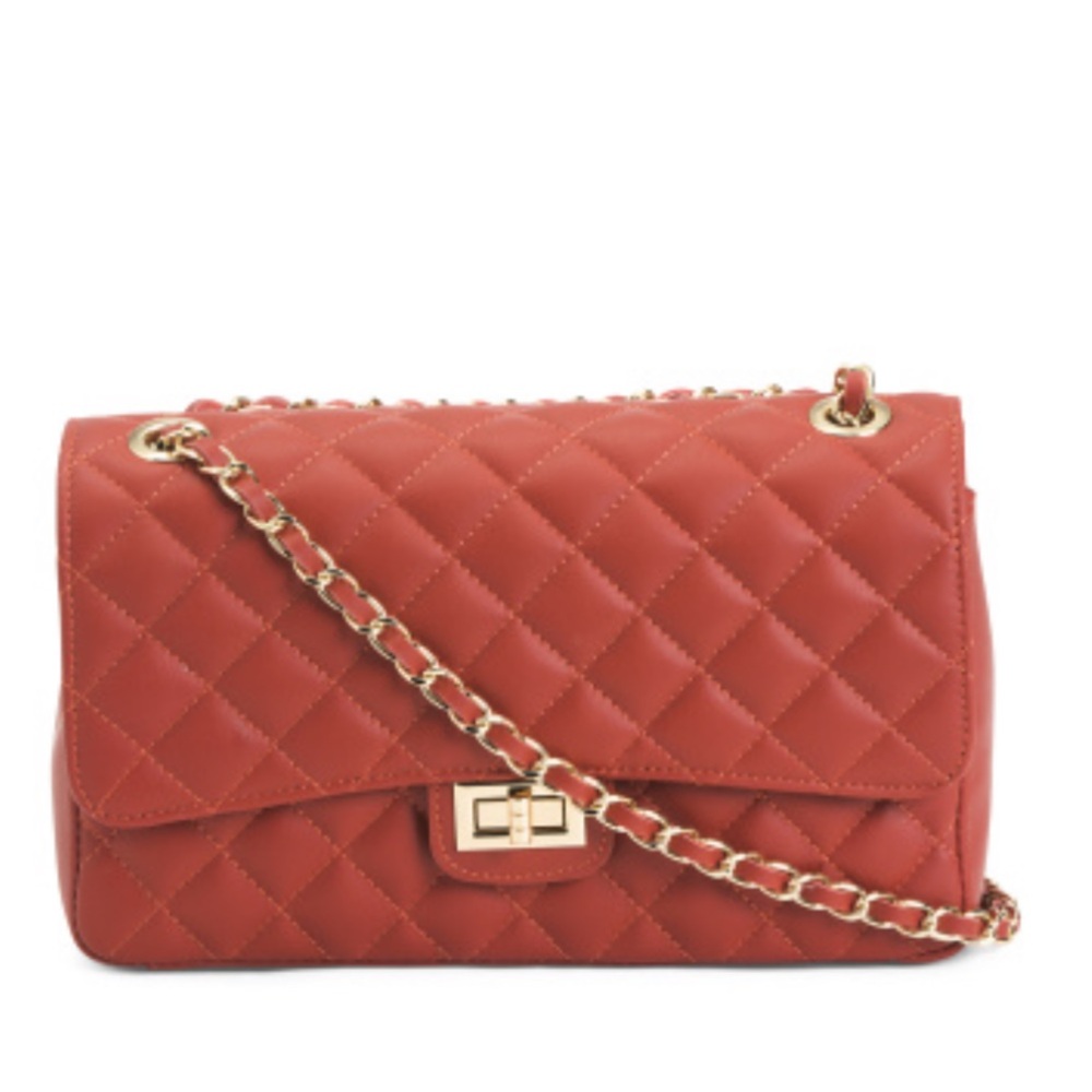 Roberta Rossi leather Quilted xbody turn lock gold chain strap 
Color  Papaya